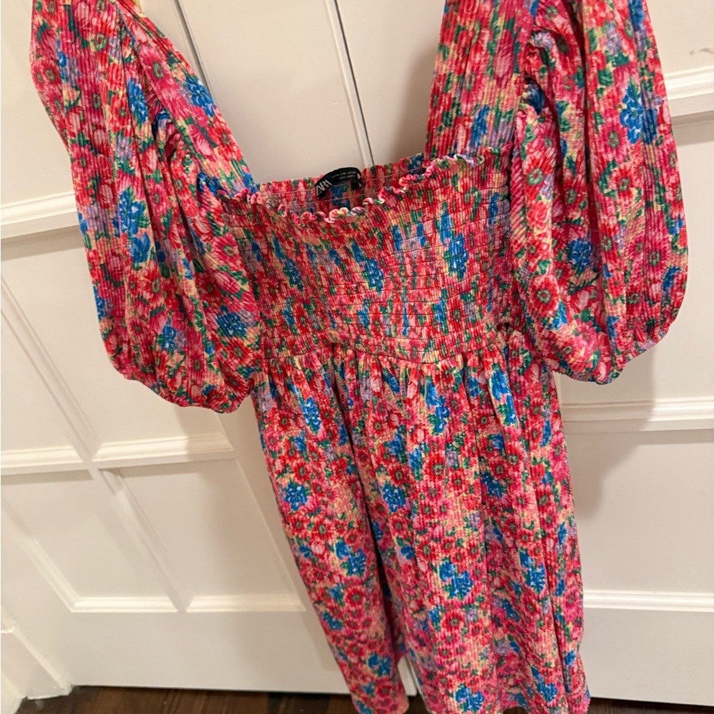 Zara Smocked Dress with Puff Sleeves